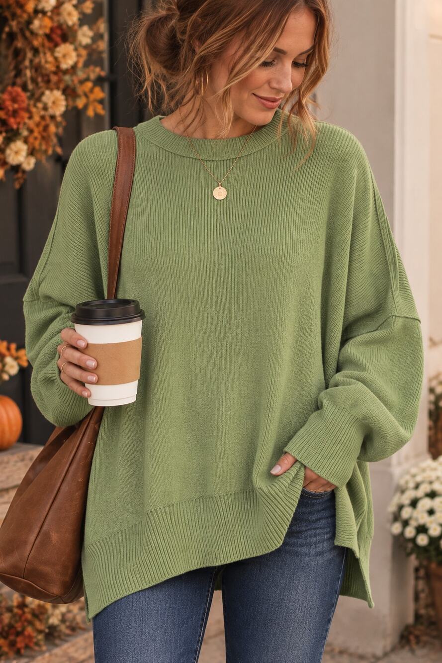 Free People Sage Green Oversized Crewneck Sweater